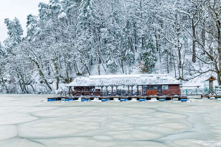 Frozen lake in Zagorje, Croatiaの写真素材