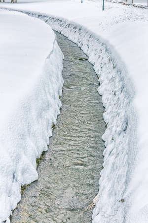 Small stream in snowの写真素材