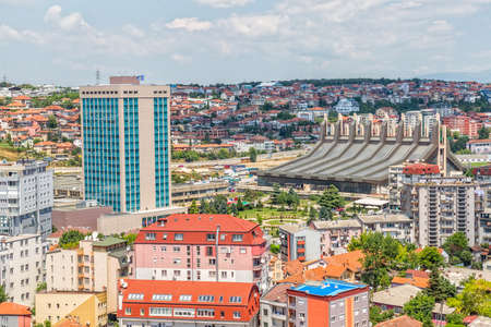 Pristina aerial  with Boris and Ramiz sports hallのeditorial素材