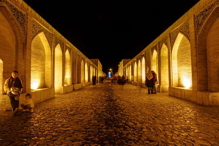 Khaju Bridge Isfahan by nightのeditorial素材