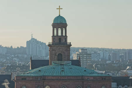 Frankfurt Saint Paul church aerial view in winter morningの写真素材