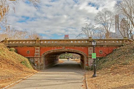 New York Central Park Driprock Arch bridge winter timeのeditorial素材