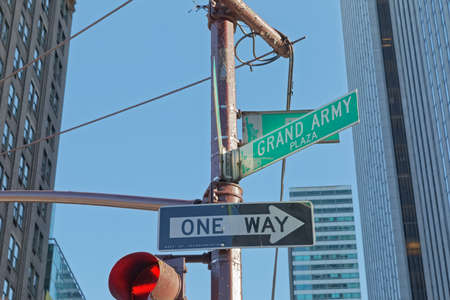 New York Manhattan Grand Army Plaza street signsのeditorial素材