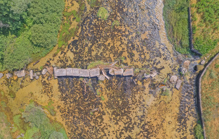 Drone view of the old footbridge on the river Cetina
