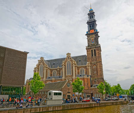 Amsterdam Westerkerk old church in Prinsengracht streetのeditorial素材