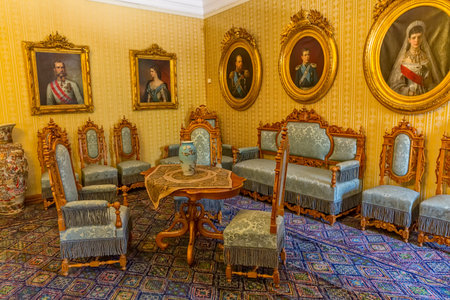 CETINJE, MONTENEGRO - AUGUST 11, 2015: King Nicholas Museum old building interior of the salon.