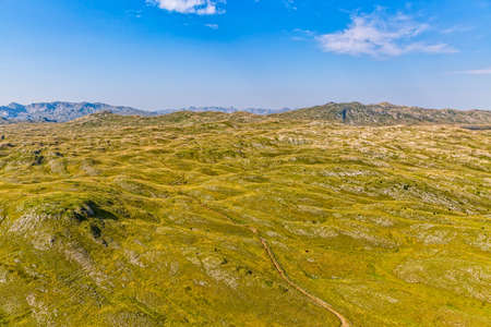 Helicopter aerial photo hiking trail in mountains of the Montenegro continental part.の写真素材