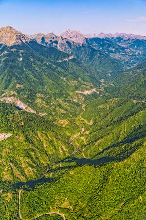 Helicopter aerial photo of the canyon in Montenegro continental part and mountain nature.の写真素材