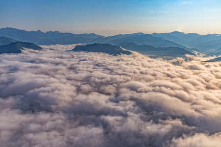 Cloudy weather view of the mountain national park in southwestern Montenegro.の写真素材