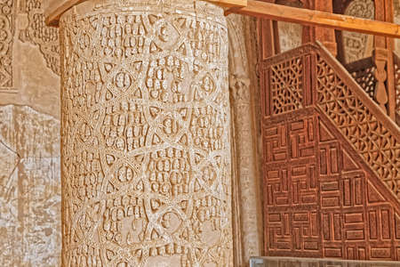 NAIN, IRAN - MAY 6, 2015: Decorative detail on the pillar of the old Jame mosque in Iran.のeditorial素材