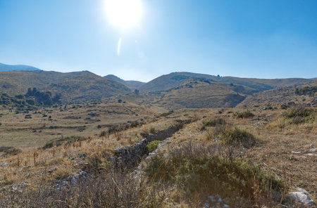 Concrete military bunker ruins built in communist era Albaniaの写真素材