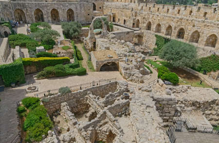 View of the Tower of David courtyard in Jerusalemのeditorial素材