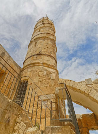 Ottoman minaret in the Tower of David courtyard in Jerusalemのeditorial素材