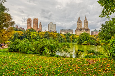 Majestic Apartments and San Remo buildings view from the Central Park, New Yorkのeditorial素材
