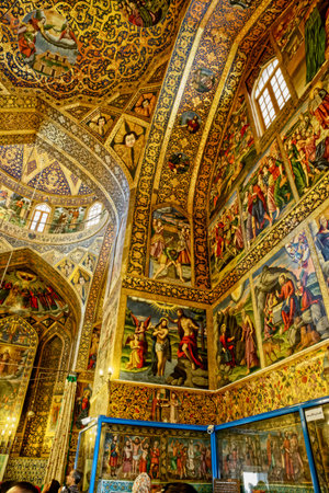 ISFAHAN, IRAN - MAY 8, 2015: The beautiful paintings on the walls and ceiling of the Vank Cathedral interior.のeditorial素材