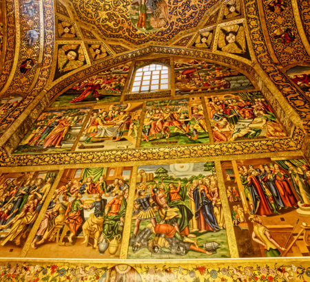 ISFAHAN, IRAN - MAY 8, 2015: The beautiful paintings on the walls and ceiling of the Vank Cathedral interior.のeditorial素材
