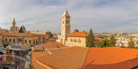 JERUSALEM, ISRAEL - MAY 25, 2017: Stiched panorama of the Lutheran Church of the Redeemer in the old cityのeditorial素材