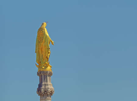 Zagreb, Croatia - April 16, 2020 : Detail of the monument of the Assumption of the Blessed Virgin Mary from the back side. Copyspace on the right.のeditorial素材
