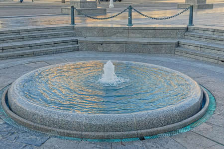 ZAGREB, CROATIA - April 16, 2020: There is no one at the Mandusevac fountain at Ban Jelacic Square during quarantine due to the covid-19 pandemic after the earthquake that struck the city center.のeditorial素材