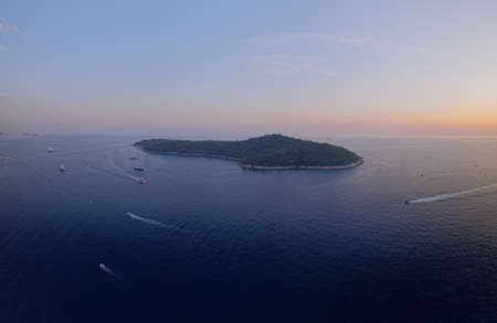 Island Lokrum sunset panorama drone shotの写真素材