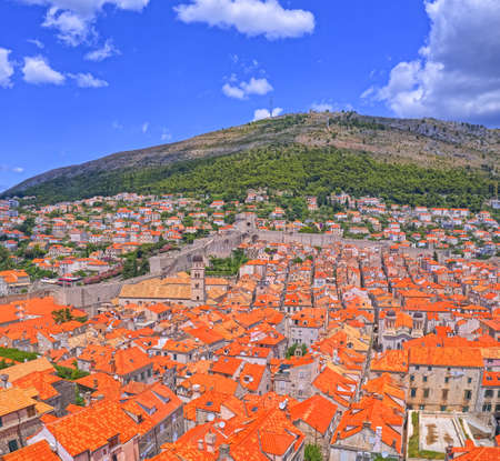Aerial panorama of Dubrovnik old city and hill Srdの写真素材