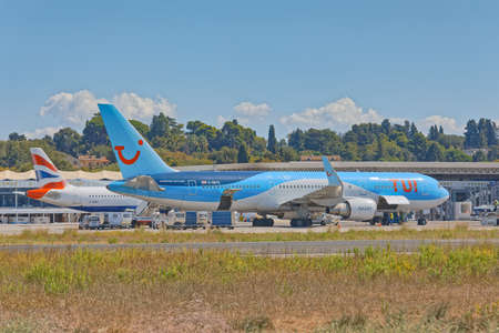 CORFU, GREECE, SEPTEMBER 27, 2019: Boeing 767-300 on runway of the International Airport Ioannis Kapodistrias famous touristic destination.のeditorial素材