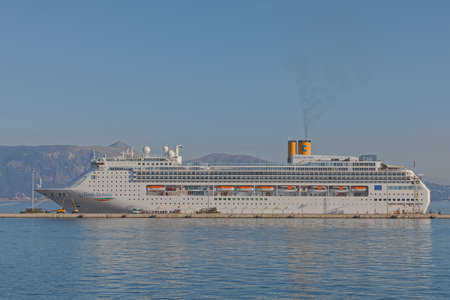 Costa Victoria cruiser anchored in the port of Corfu Greeceのeditorial素材