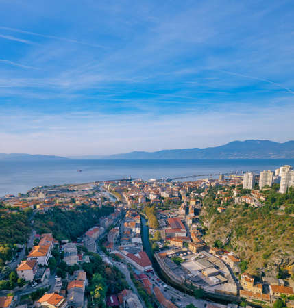 Rijeka old principal seaport aerial panoramic viewのeditorial素材
