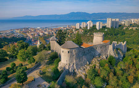 Rijeka old principal seaport aerial panoramic viewのeditorial素材