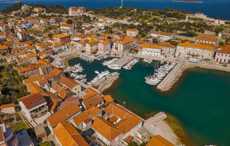 Sali old town port aerial view at Dugi Otok Croatiaのeditorial素材