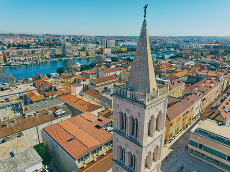 Aerial view of the old town center of Zadar, Croatiaのeditorial素材