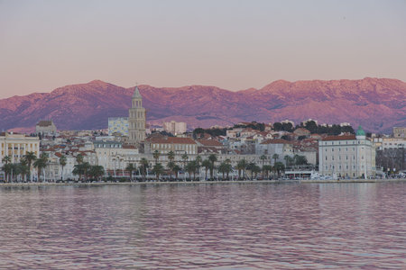 Panorama at sunset of the city Split