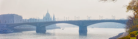 Budapest autumn day by the Margaret bridge panorama
