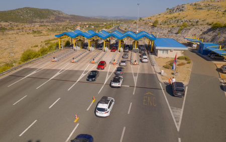 Dubrava near Sibenik, traffic waiting at toll booths