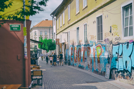 Ljubljana city center atmosphere in Kastelceva streetのeditorial素材