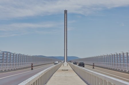 Panoramic view towards the Peljesac bridgeのeditorial素材