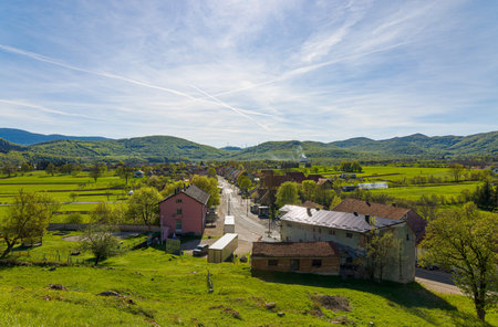 Aerial view of small town Brinje Croatiaのeditorial素材