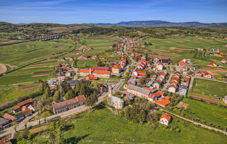 Aerial view of small town Brinje Croatiaのeditorial素材