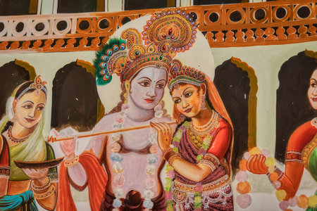 Radha Krishna Painting at Pushkar temple Parshuram Dwara in Rajasthan Indiaのeditorial素材