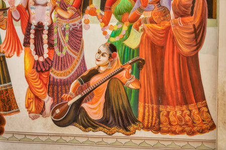Radha Krishna Painting detail at Pushkar temple Parshuram Dwara in Indiaのeditorial素材