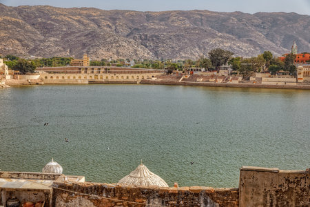 Holy Pushkar Lake and Bathing Ghats, Rajasthan Indiaのeditorial素材