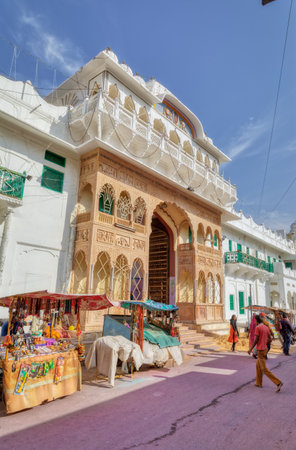 Pushkar temple Shree Rma Vaikunth Mandir entrance in Rajasthan Indiaのeditorial素材