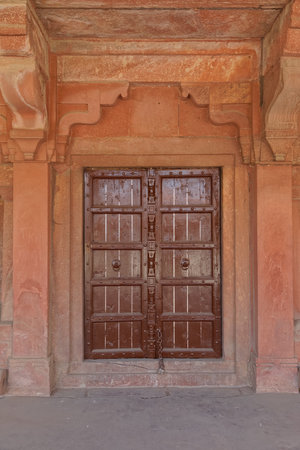 Wooden door of Lower Haramsara at historical place in Uttar Pradesh Indiaのeditorial素材