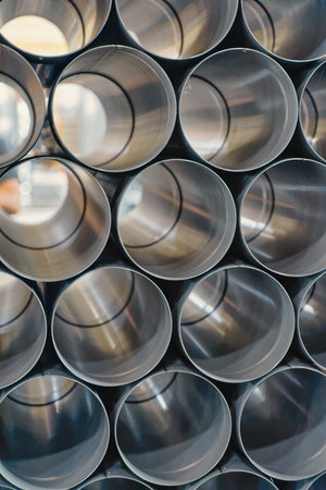 Stacked metal pipesの写真素材