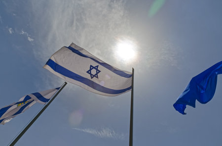 Western wall flag in Jerusalem Old Cityの写真素材