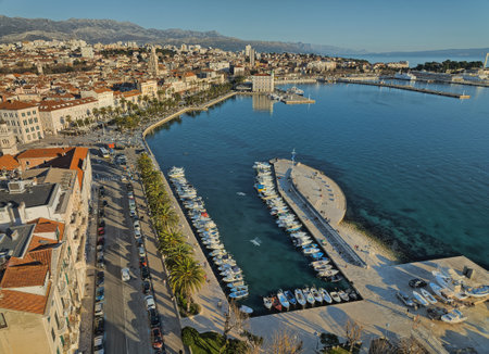 Aerial view of Matejuska port and city Split Croatiaのeditorial素材