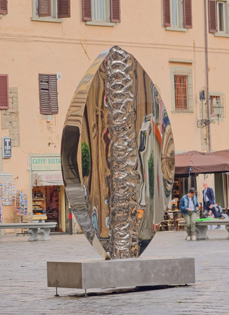 Statue of Helidon Xhixha installed on Piazza San Firenze in Florence Italy