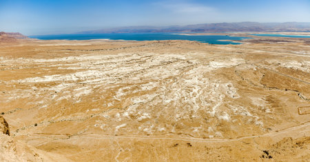 Dead Sea landscape Masada National Park in Israelの写真素材