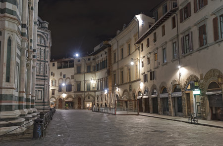 Narrow street by night Florence Italyのeditorial素材