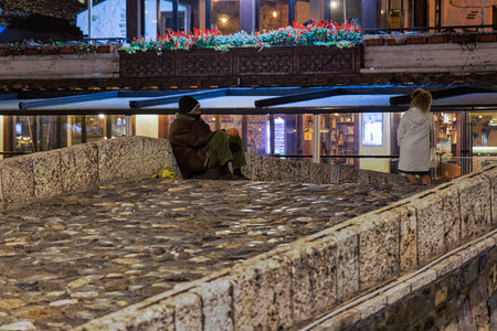 Prizren Old Stone Bridge by night in Kosovoのeditorial素材
